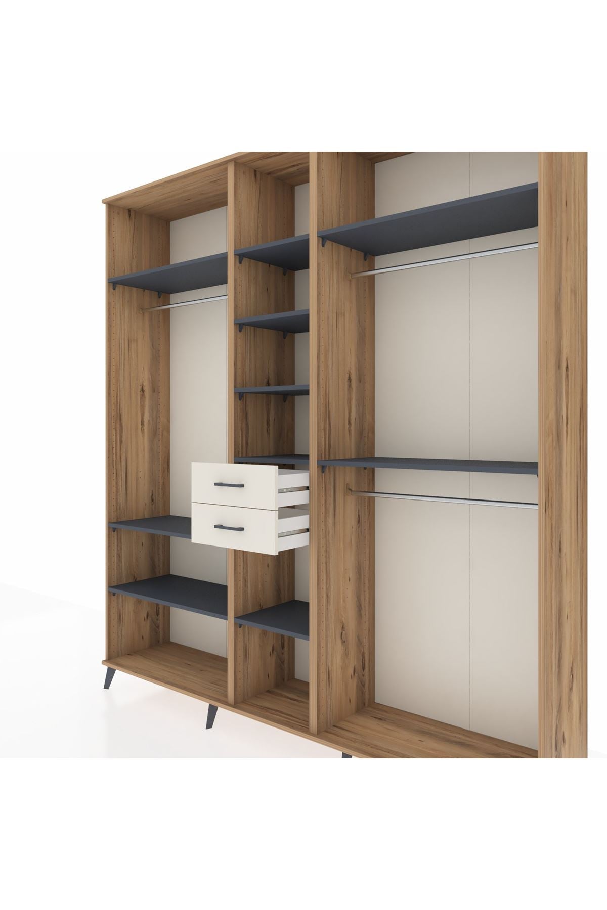 Hyperion Dolap 10 Raflı 2 Çekmeceli 3 Askılı 220x44x243 Çam-Antrasit/Aytaşı