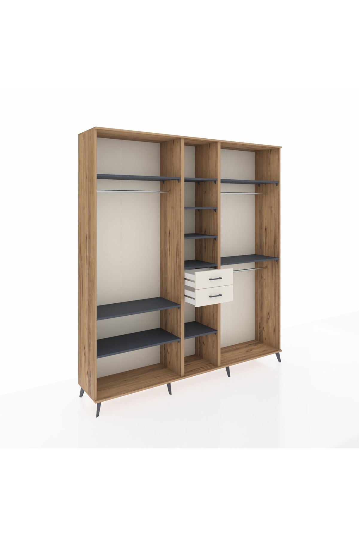 Hyperion Dolap 10 Raflı 2 Çekmeceli 3 Askılı 220x44x243 Çam-Antrasit/Aytaşı