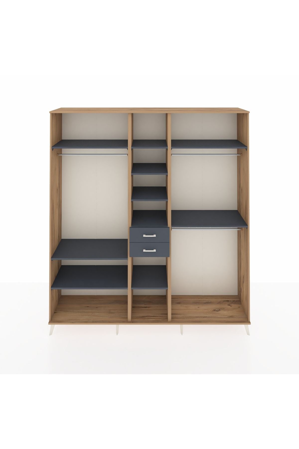 Hyperion Dolap 10 Raflı 2 Çekmeceli 3 Askılı 220x44x243 Çam-Antrasit/Antrasit