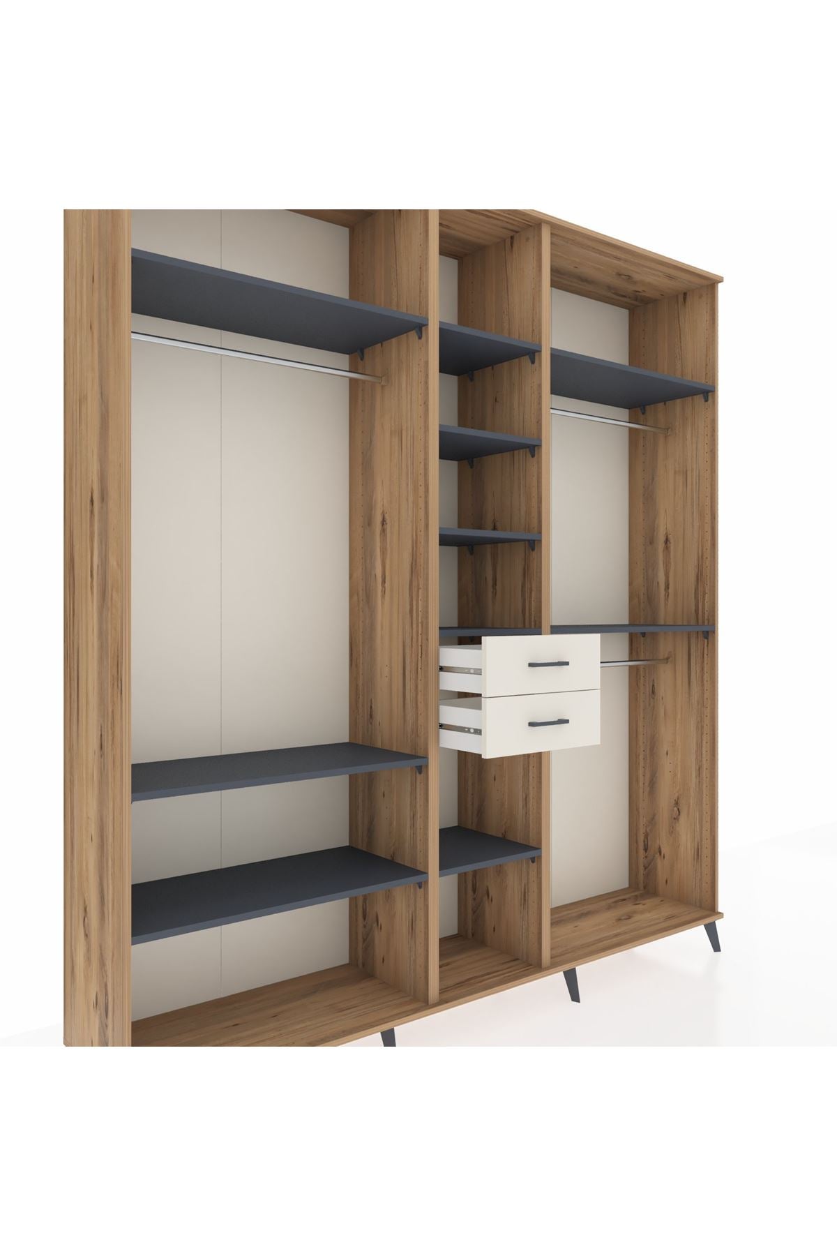 Hyperion Dolap 10 Raflı 2 Çekmeceli 3 Askılı 220x44x243 Çam-Antrasit/Aytaşı