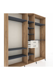 Hyperion Dolap 10 Raflı 2 Çekmeceli 3 Askılı 220x44x243 Çam-Antrasit/Aytaşı