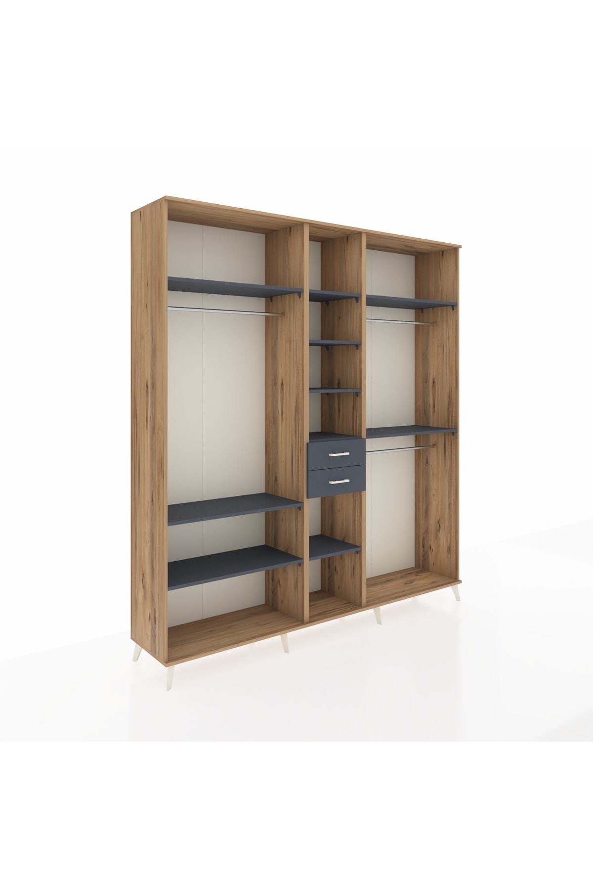 Hyperion Dolap 10 Raflı 2 Çekmeceli 3 Askılı 220x44x243 Çam-Antrasit/Antrasit