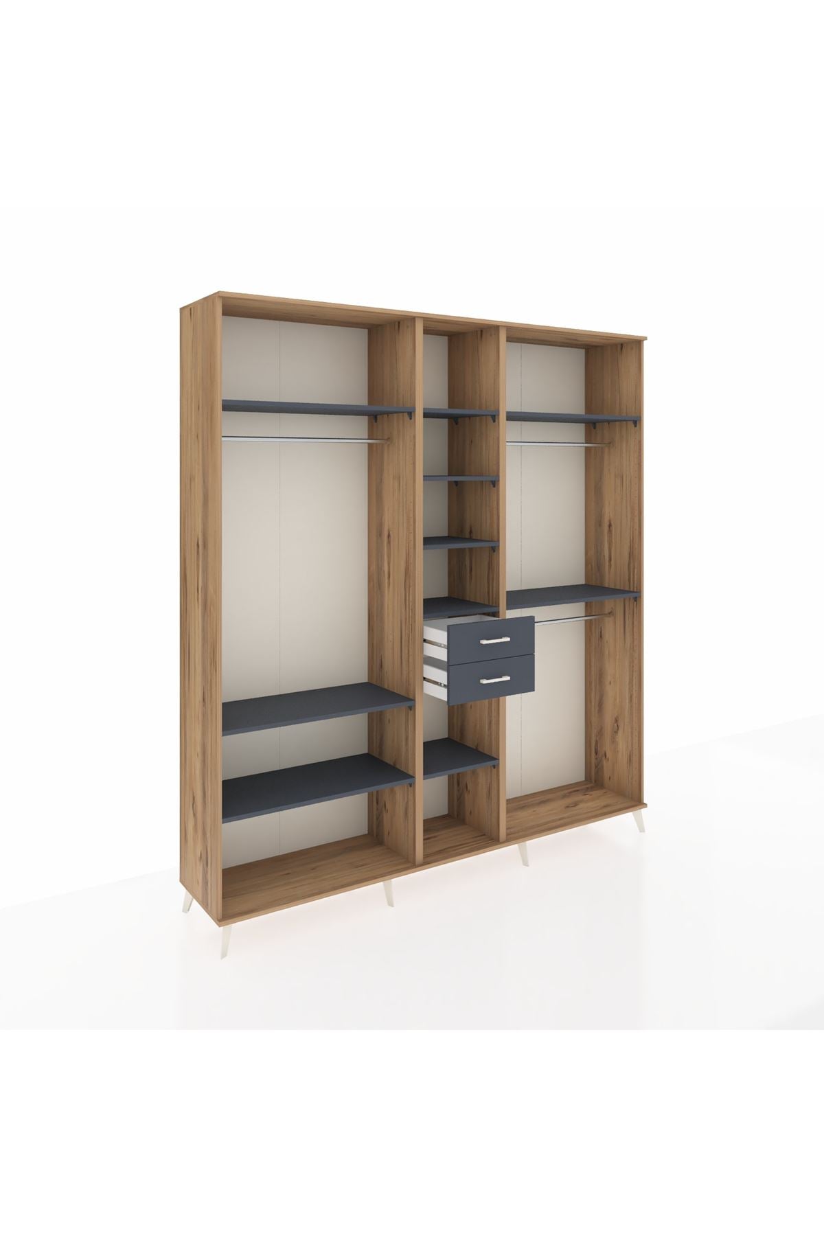 Hyperion Dolap 10 Raflı 2 Çekmeceli 3 Askılı 220x44x243 Çam-Antrasit/Antrasit