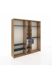 Hyperion Dolap 10 Raflı 2 Çekmeceli 3 Askılı 220x44x243 Çam-Antrasit/Antrasit