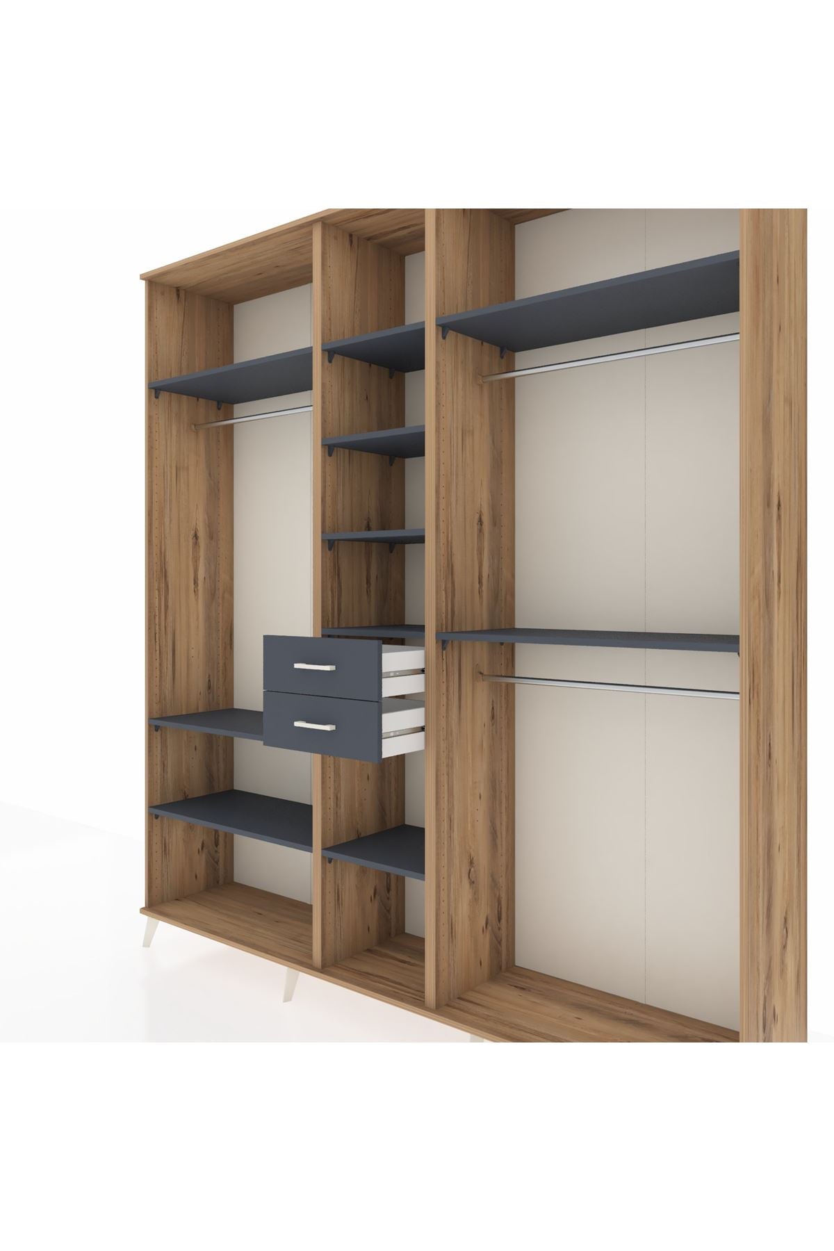 Hyperion Dolap 10 Raflı 2 Çekmeceli 3 Askılı 220x44x243 Çam-Antrasit/Antrasit