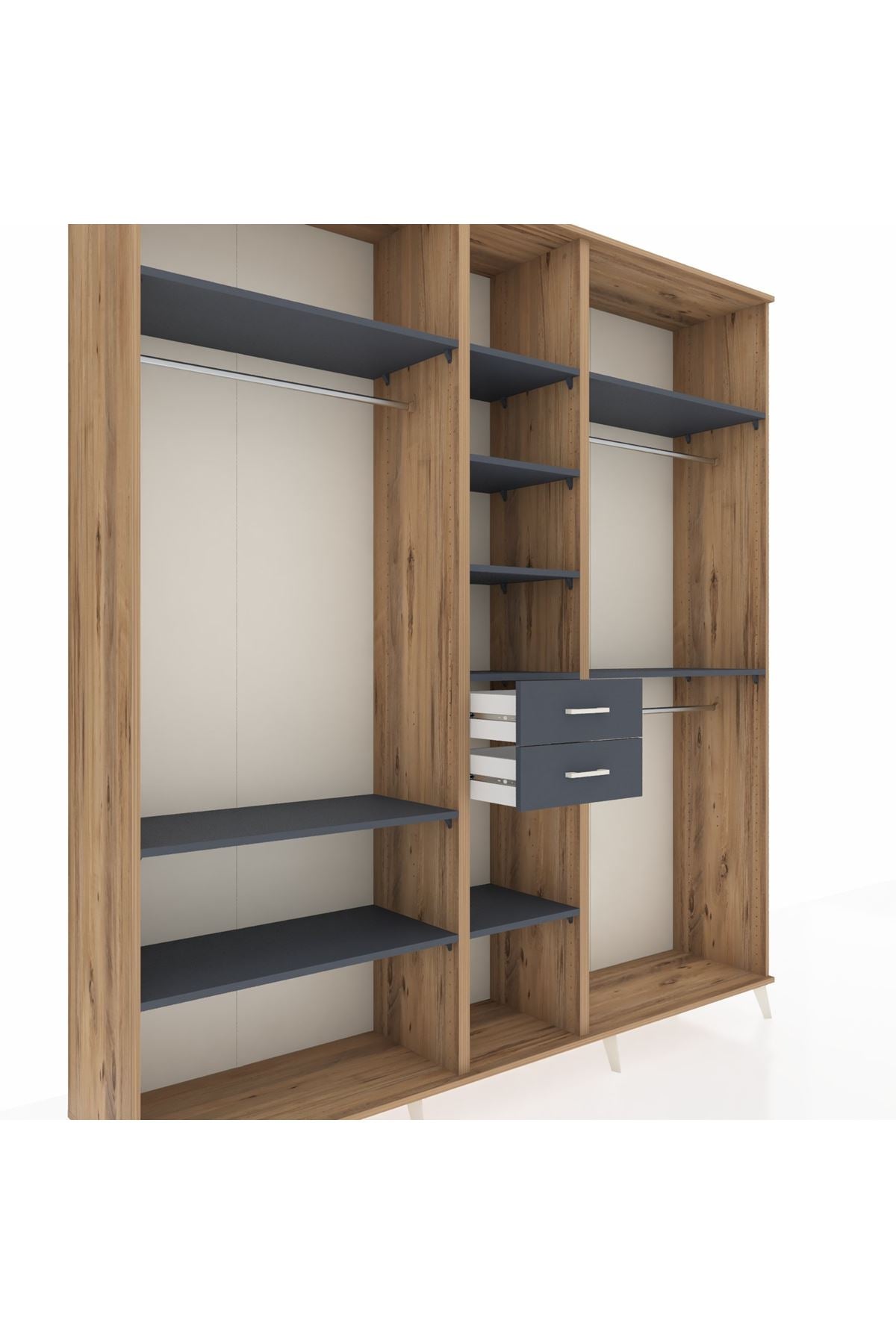 Hyperion Dolap 10 Raflı 2 Çekmeceli 3 Askılı 220x44x243 Çam-Antrasit/Antrasit