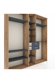 Hyperion Dolap 10 Raflı 2 Çekmeceli 3 Askılı 220x44x243 Çam-Antrasit/Antrasit