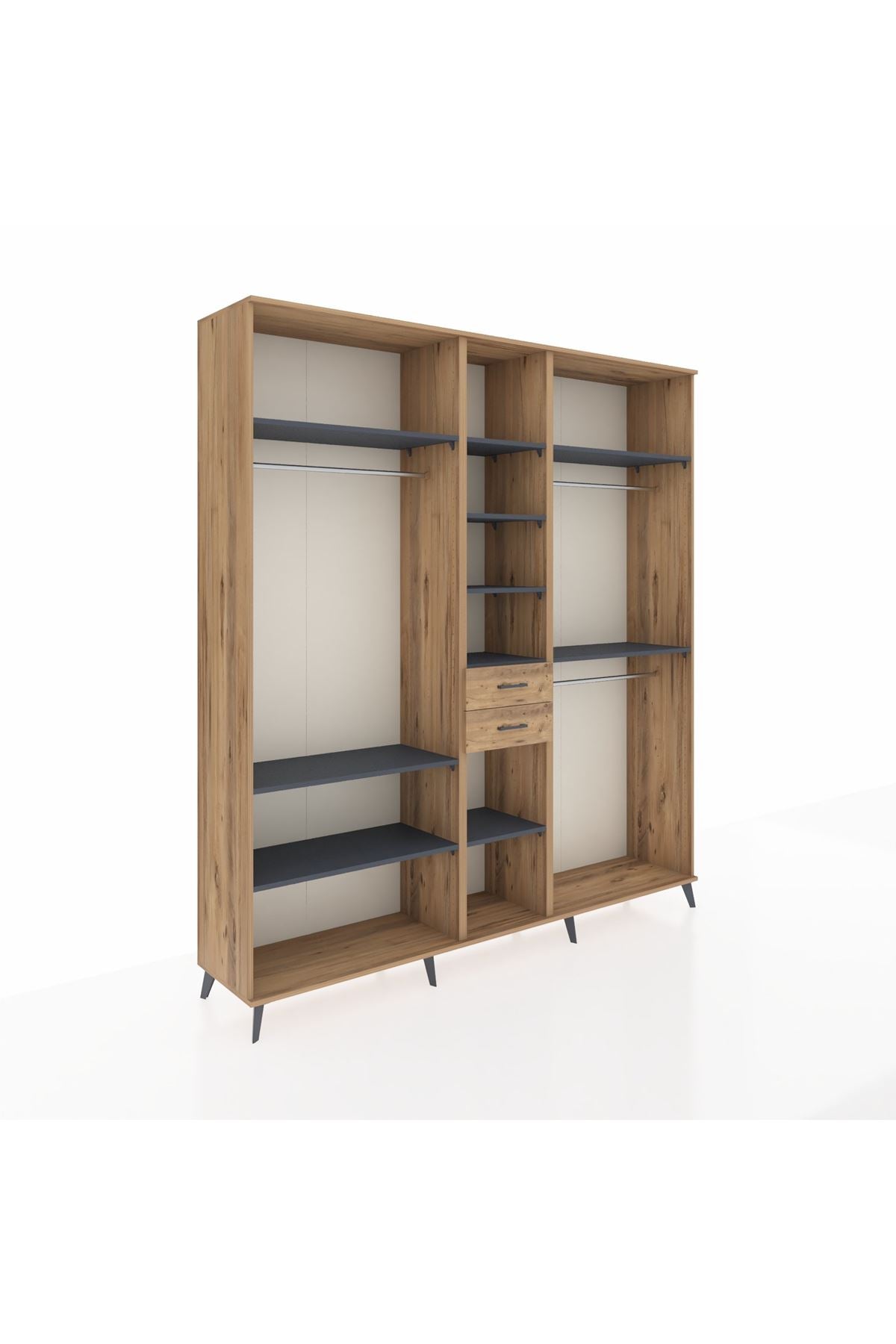 Hyperion Dolap 10 Raflı 2 Çekmeceli 3 Askılı 220x44x243 Çam-Antrasit/Çam