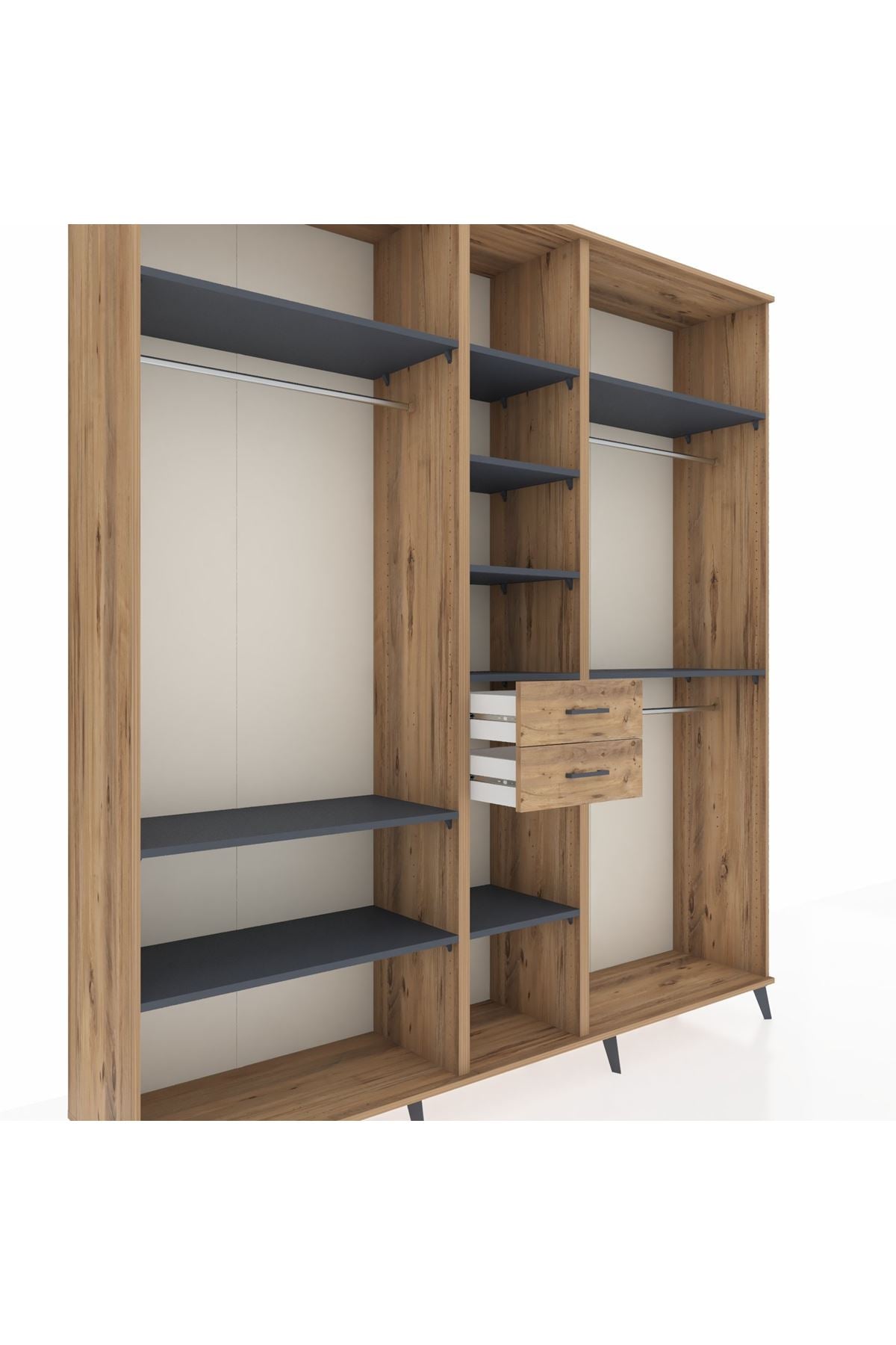 Hyperion Dolap 10 Raflı 2 Çekmeceli 3 Askılı 220x44x243 Çam-Antrasit/Çam