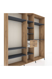 Hyperion Dolap 10 Raflı 2 Çekmeceli 3 Askılı 220x44x243 Çam-Antrasit/Çam