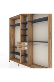 Hyperion Dolap 10 Raflı 2 Çekmeceli 3 Askılı 220x44x243 Çam-Antrasit/Çam