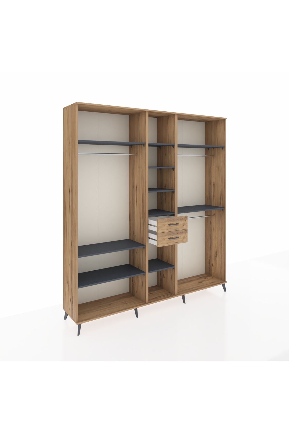 Hyperion Dolap 10 Raflı 2 Çekmeceli 3 Askılı 220x44x243 Çam-Antrasit/Çam