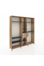 Hyperion Dolap 10 Raflı 2 Çekmeceli 3 Askılı 220x44x243 Çam-Antrasit/Çam
