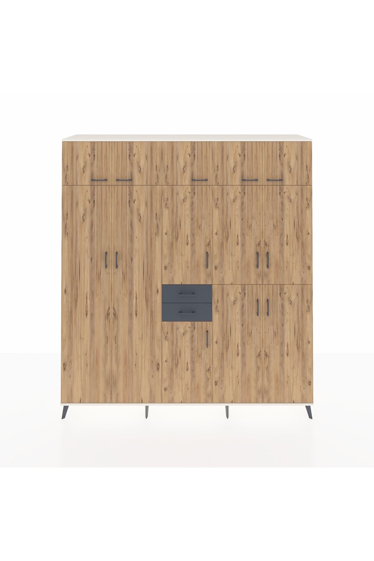 Hyperion Dolap 10 Raflı 2 Çekmeceli 3 Askılı 220x44x243 Aytaşı-Çam/Antrasit