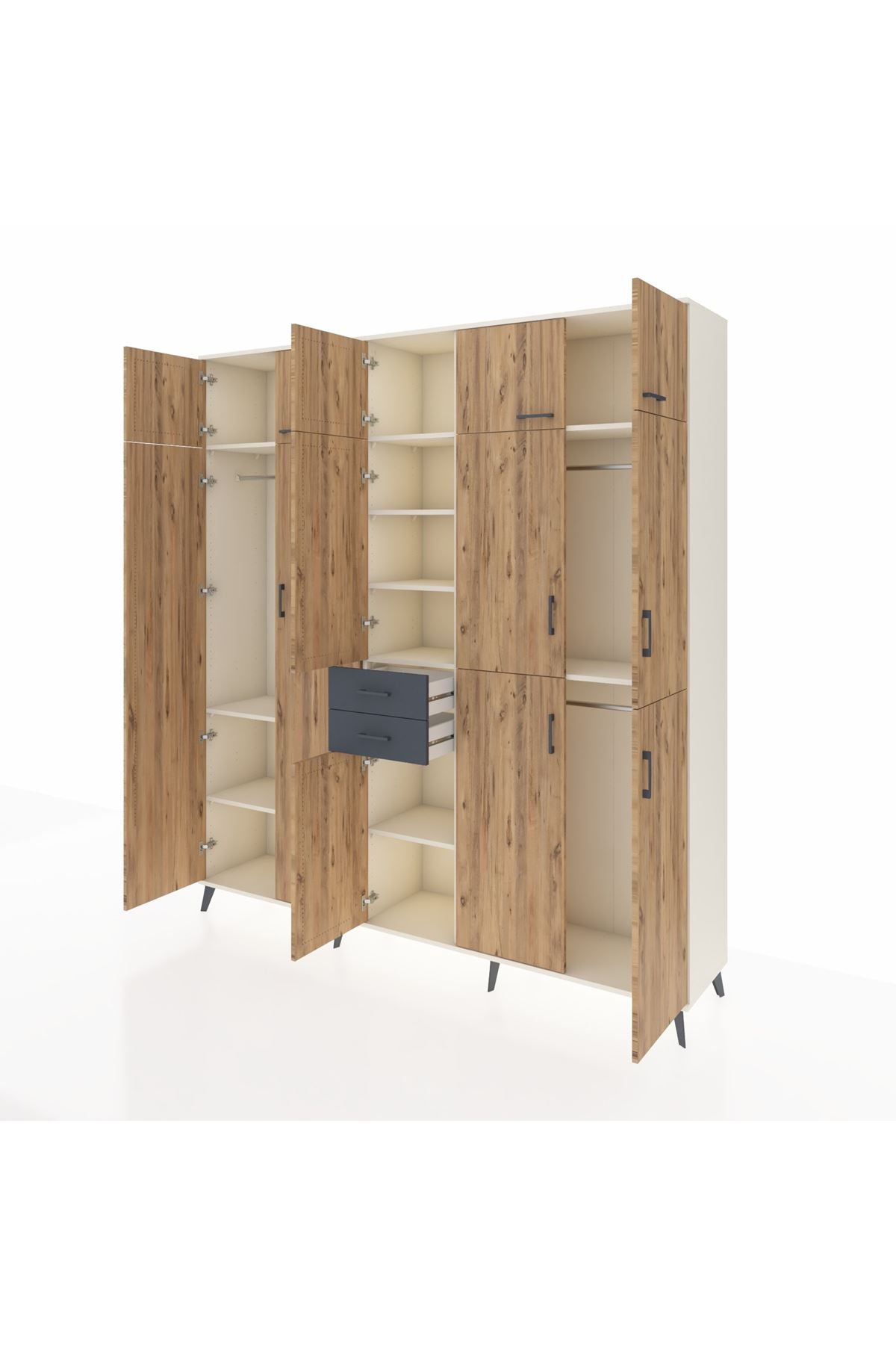 Hyperion Dolap 10 Raflı 2 Çekmeceli 3 Askılı 220x44x243 Aytaşı-Çam/Antrasit