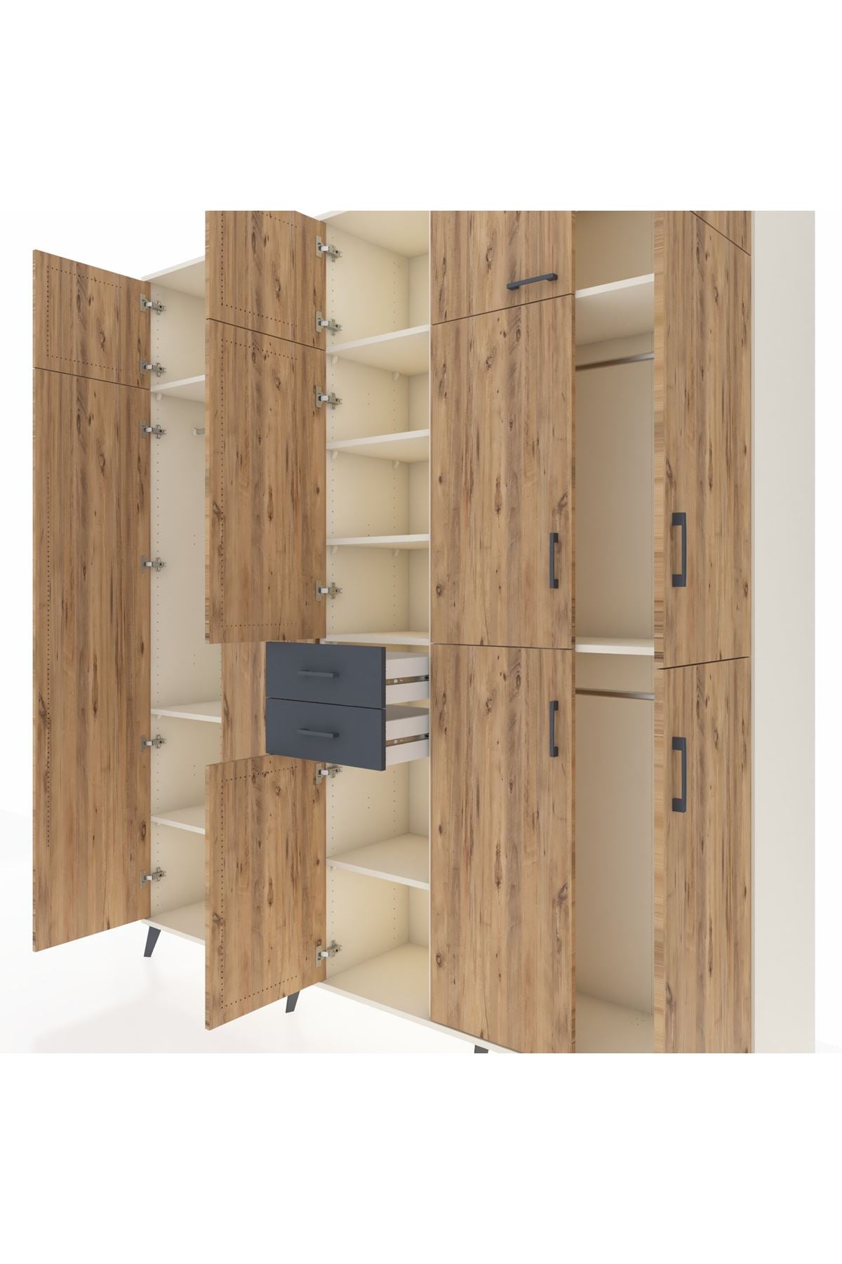 Hyperion Dolap 10 Raflı 2 Çekmeceli 3 Askılı 220x44x243 Aytaşı-Çam/Antrasit