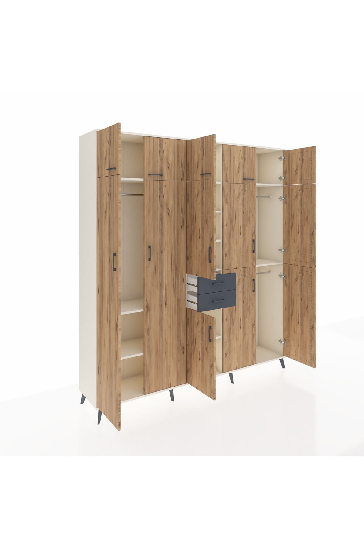 Hyperion Dolap 10 Raflı 2 Çekmeceli 3 Askılı 220x44x243 Aytaşı-Çam/Antrasit