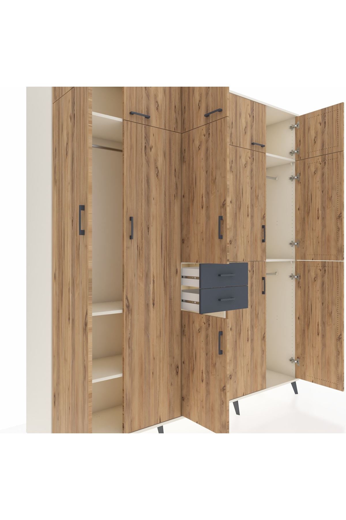 Hyperion Dolap 10 Raflı 2 Çekmeceli 3 Askılı 220x44x243 Aytaşı-Çam/Antrasit