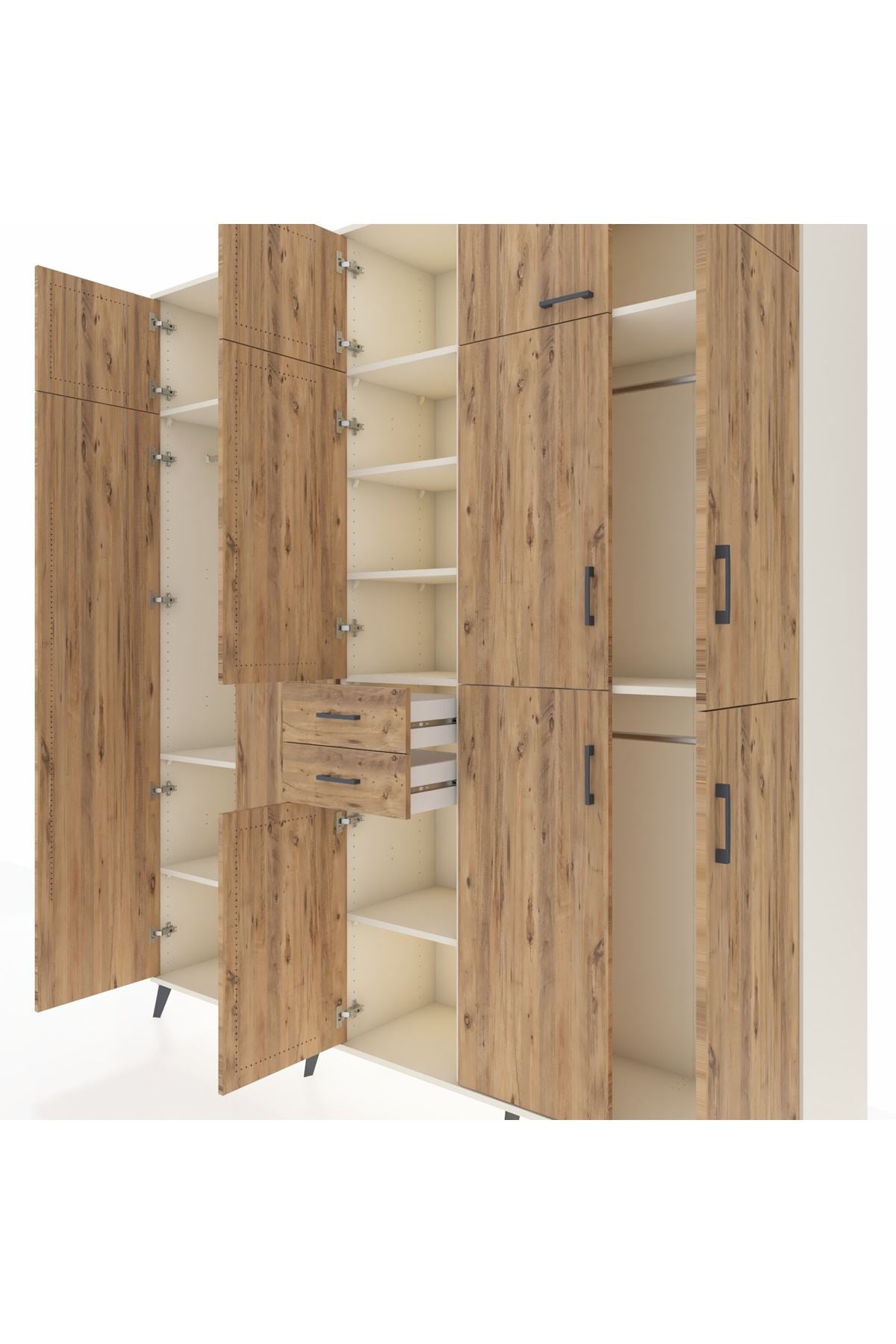 Hyperion Dolap 10 Raflı 2 Çekmeceli 3 Askılı 220x44x243 Aytaşı-Çam/Çam