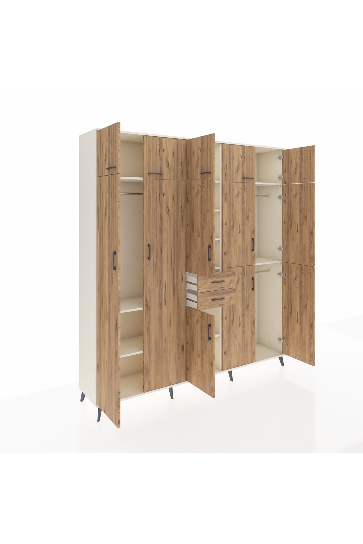 Hyperion Dolap 10 Raflı 2 Çekmeceli 3 Askılı 220x44x243 Aytaşı-Çam/Çam