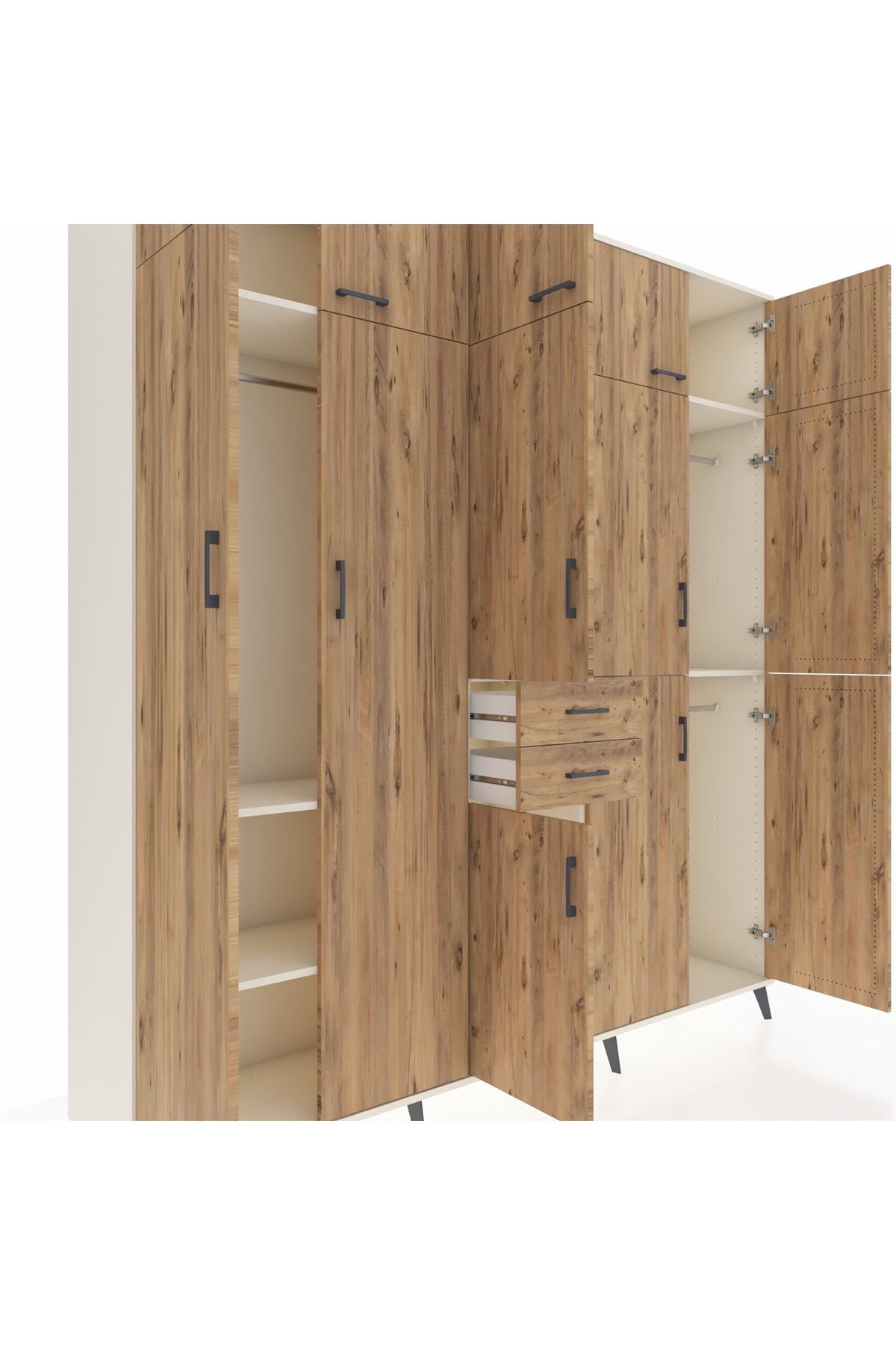 Hyperion Dolap 10 Raflı 2 Çekmeceli 3 Askılı 220x44x243 Aytaşı-Çam/Çam