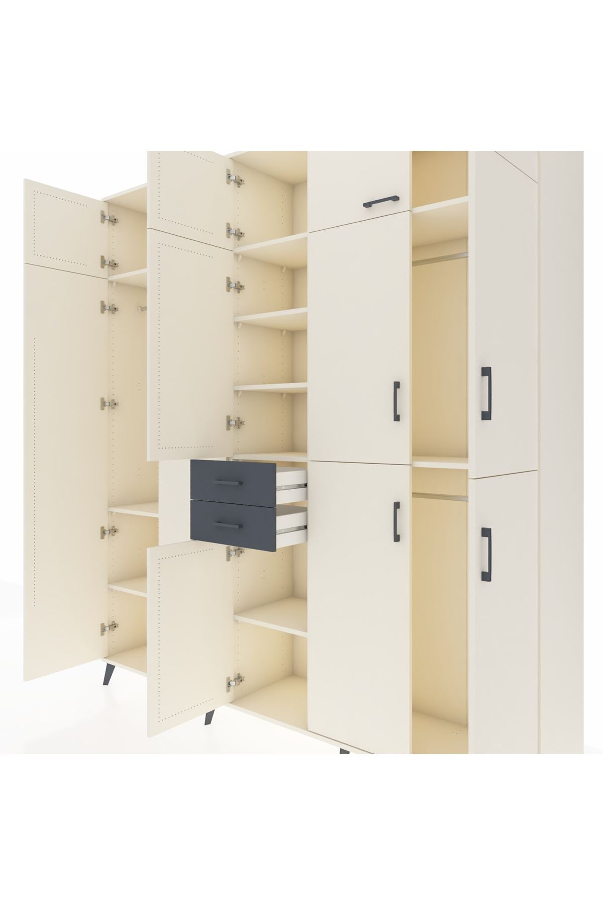 Hyperion Dolap 10 Raflı 2 Çekmeceli 3 Askılı 220x44x243 Aytaşı-Aytaşı/Antrasit