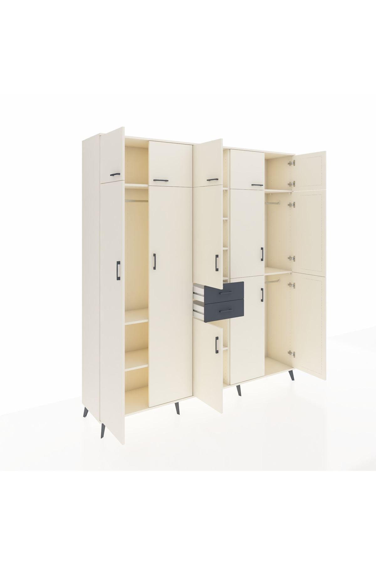 Hyperion Dolap 10 Raflı 2 Çekmeceli 3 Askılı 220x44x243 Aytaşı-Aytaşı/Antrasit