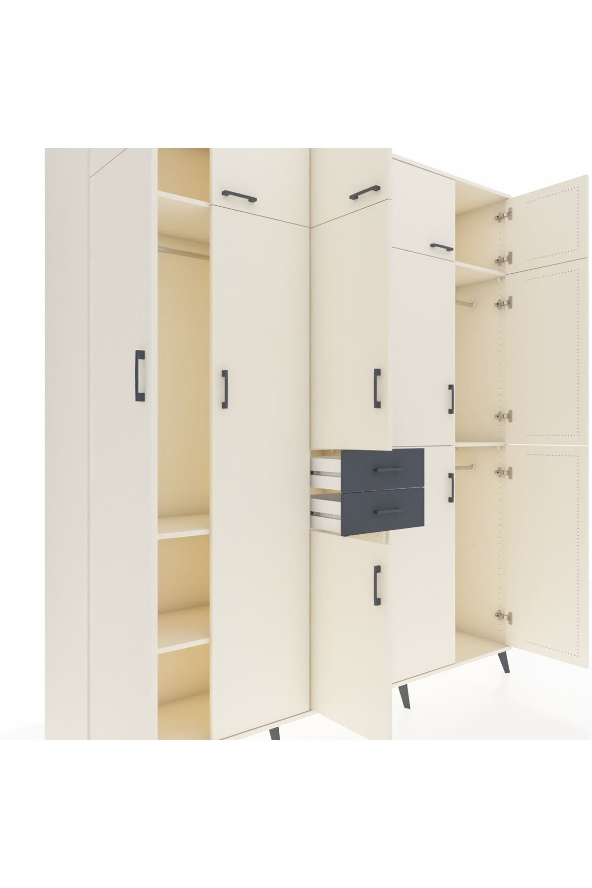 Hyperion Dolap 10 Raflı 2 Çekmeceli 3 Askılı 220x44x243 Aytaşı-Aytaşı/Antrasit