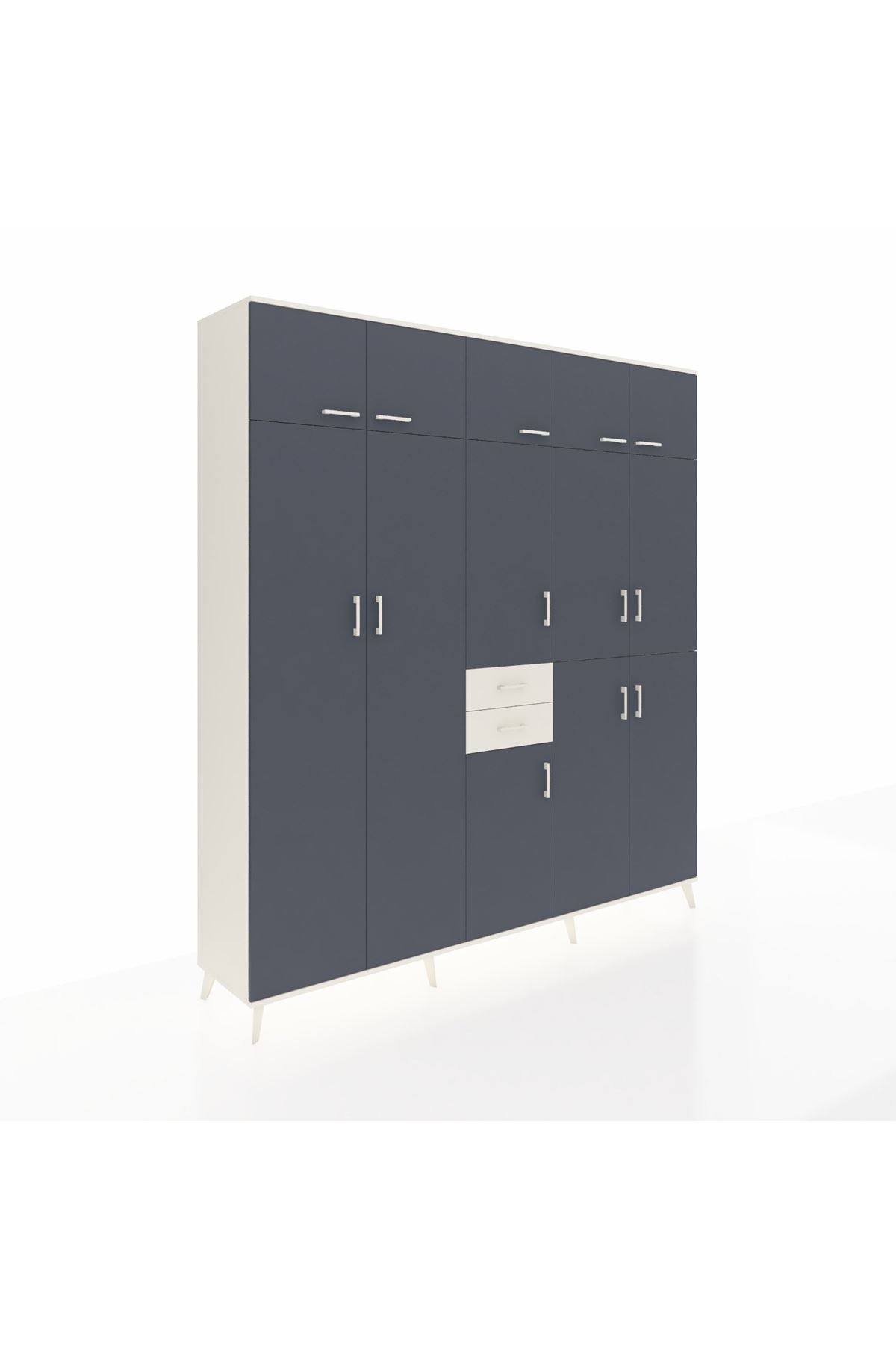 Hyperion Dolap 10 Raflı 2 Çekmeceli 3 Askılı 220x44x243 Aytaşı-Antrasit/Aytaşı