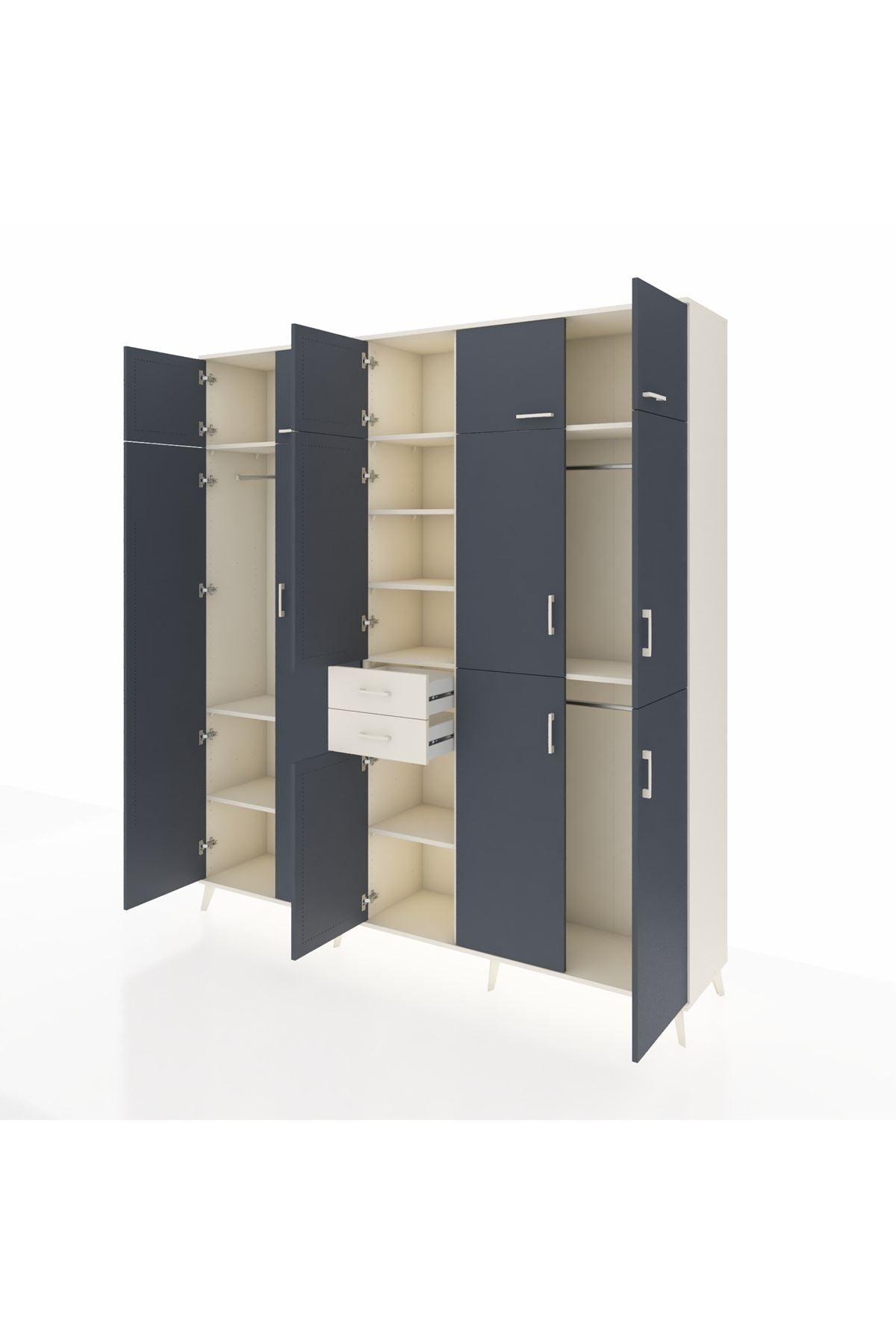 Hyperion Dolap 10 Raflı 2 Çekmeceli 3 Askılı 220x44x243 Aytaşı-Antrasit/Aytaşı