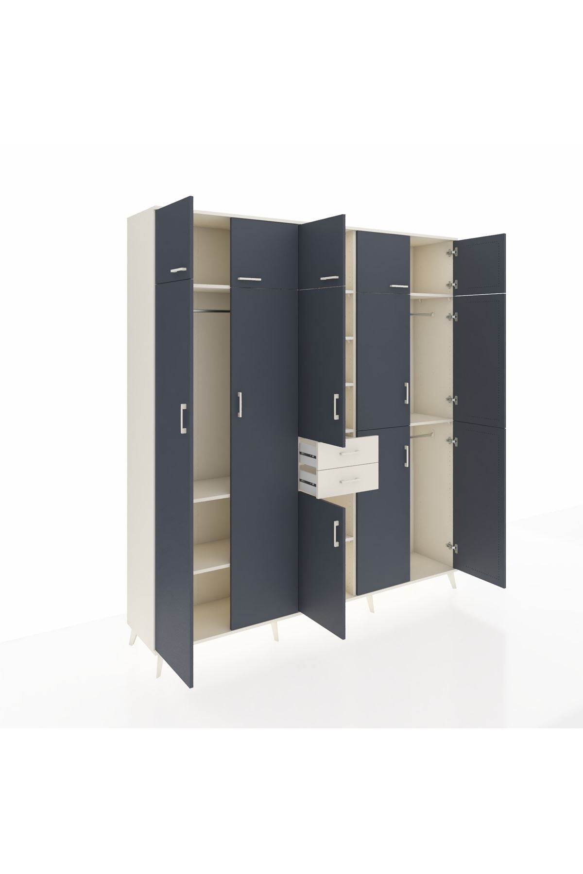 Hyperion Dolap 10 Raflı 2 Çekmeceli 3 Askılı 220x44x243 Aytaşı-Antrasit/Aytaşı