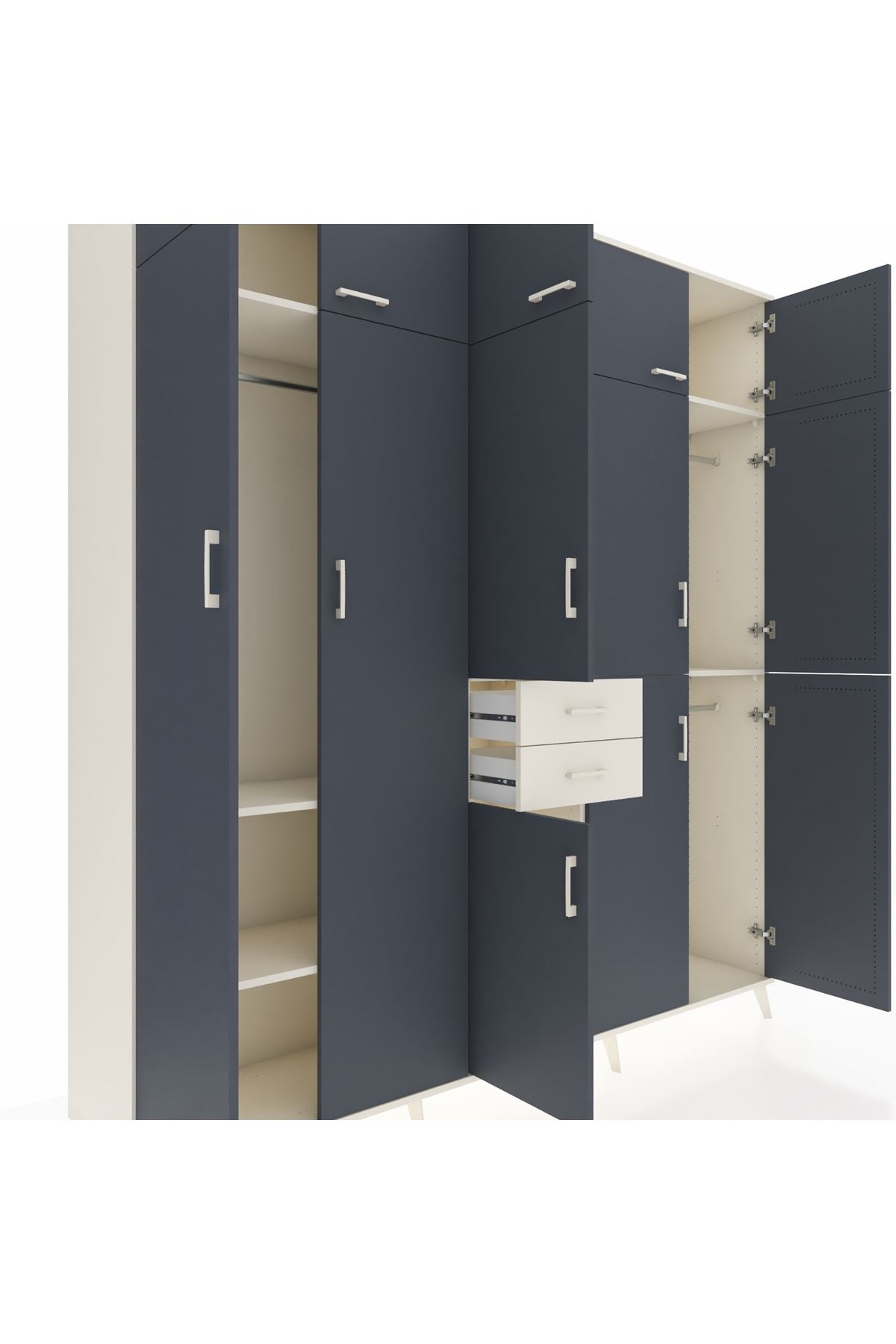 Hyperion Dolap 10 Raflı 2 Çekmeceli 3 Askılı 220x44x243 Aytaşı-Antrasit/Aytaşı