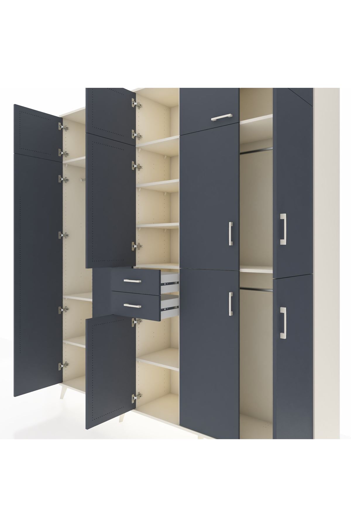 Hyperion Dolap 10 Raflı 2 Çekmeceli 3 Askılı 220x44x243 Aytaşı-Antrasit/Antrasit