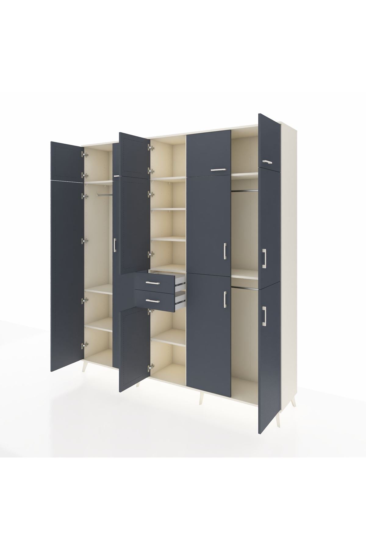 Hyperion Dolap 10 Raflı 2 Çekmeceli 3 Askılı 220x44x243 Aytaşı-Antrasit/Antrasit