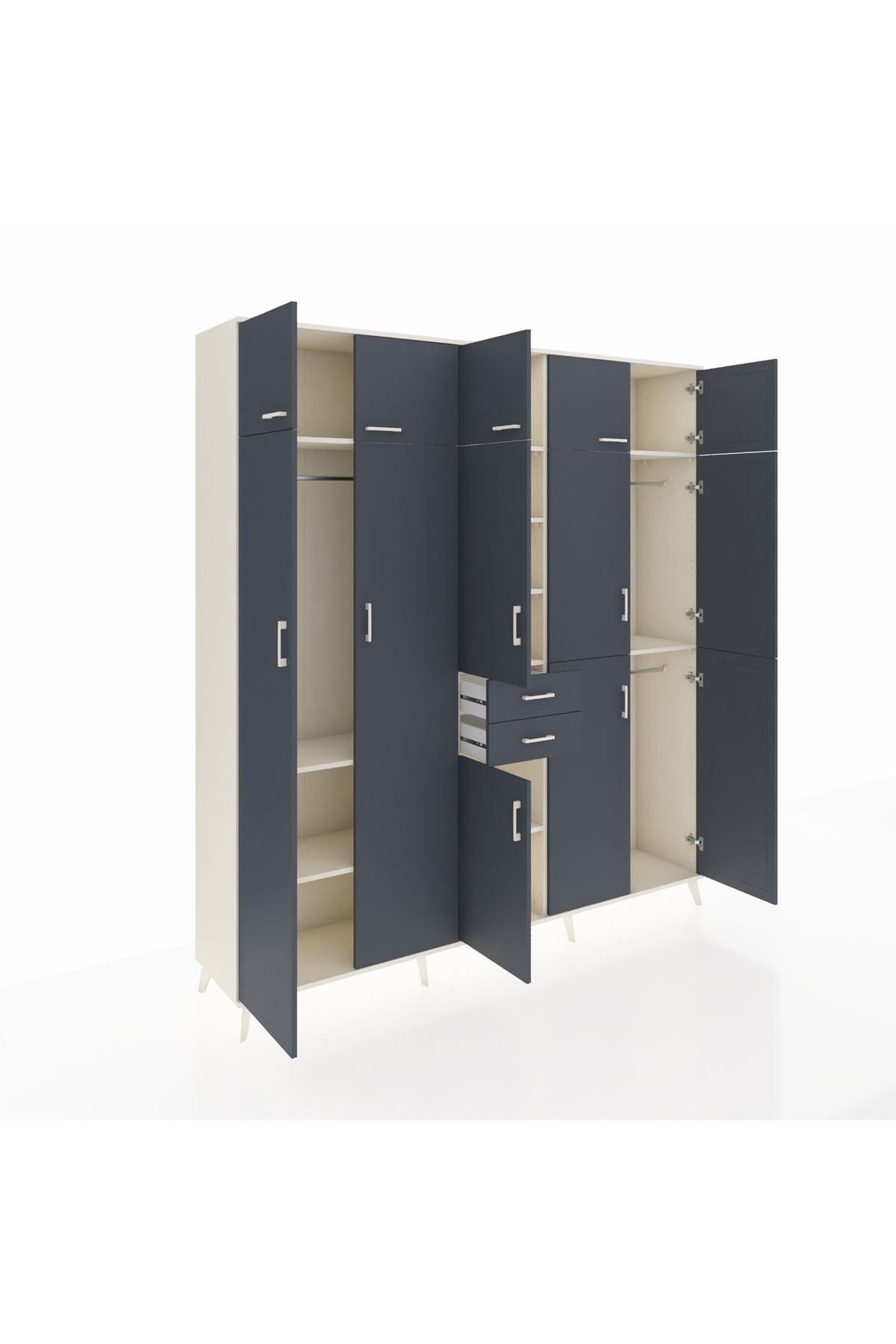 Hyperion Dolap 10 Raflı 2 Çekmeceli 3 Askılı 220x44x243 Aytaşı-Antrasit/Antrasit