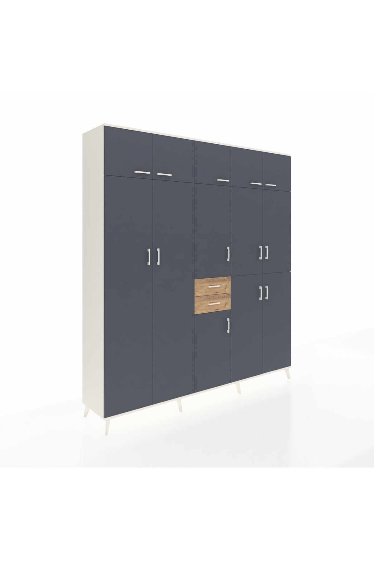 Hyperion Dolap 10 Raflı 2 Çekmeceli 3 Askılı 220x44x243 Aytaşı-Antrasit/Çam