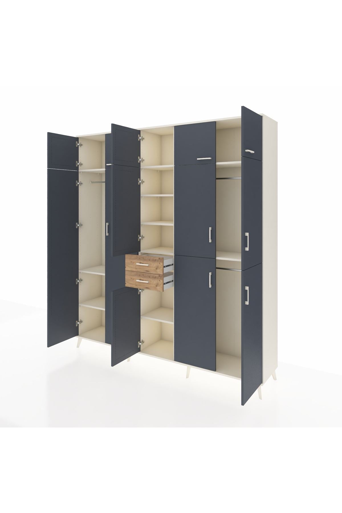 Hyperion Dolap 10 Raflı 2 Çekmeceli 3 Askılı 220x44x243 Aytaşı-Antrasit/Çam