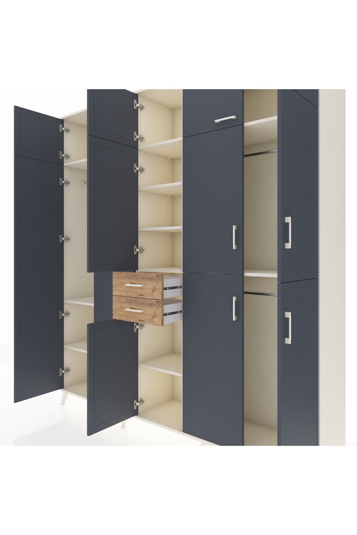 Hyperion Dolap 10 Raflı 2 Çekmeceli 3 Askılı 220x44x243 Aytaşı-Antrasit/Çam