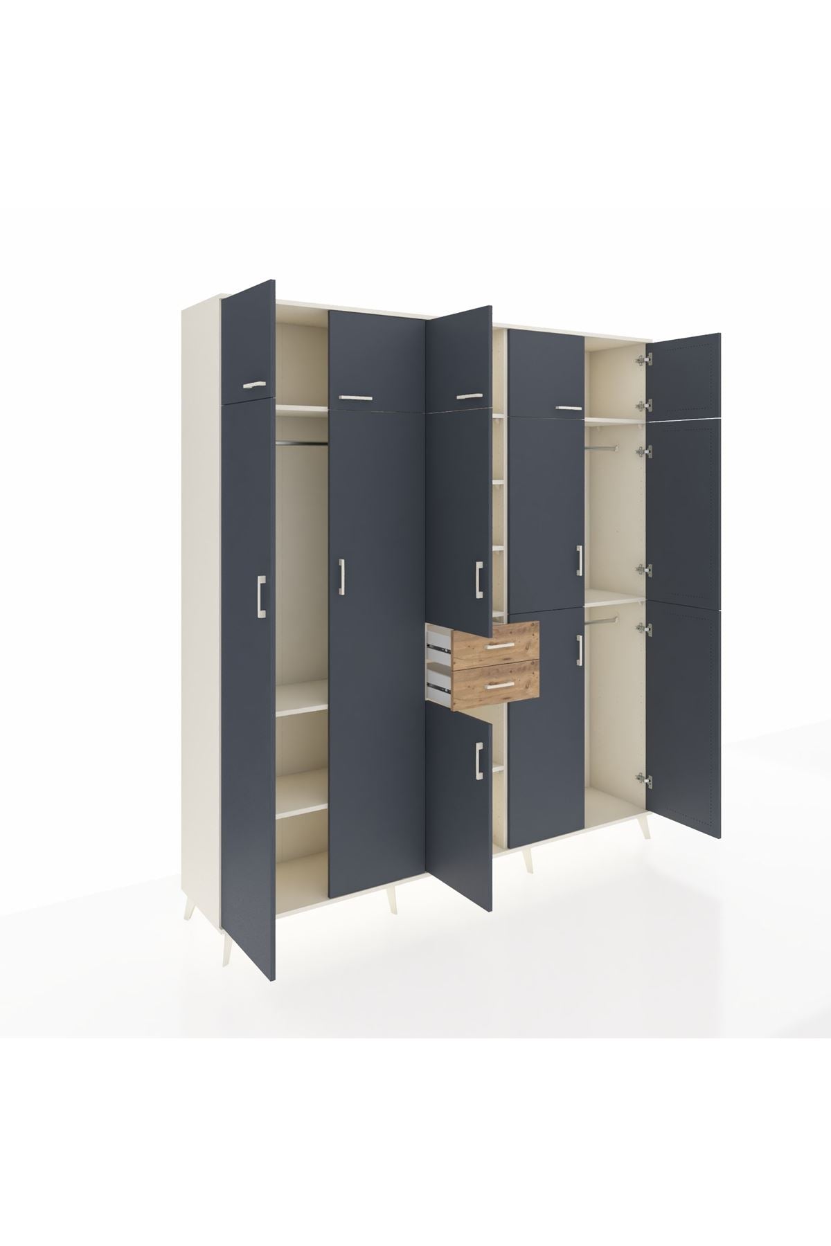 Hyperion Dolap 10 Raflı 2 Çekmeceli 3 Askılı 220x44x243 Aytaşı-Antrasit/Çam