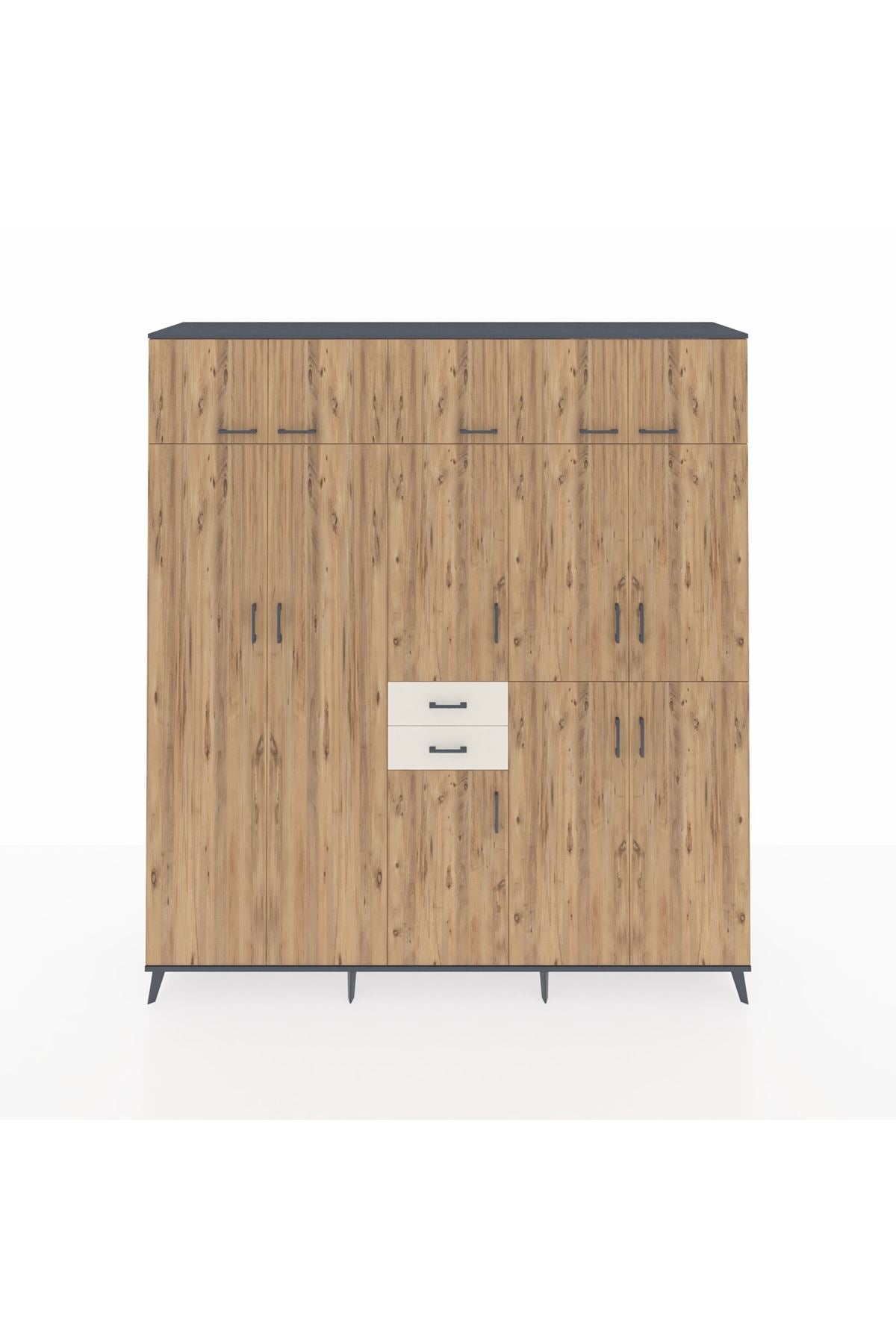 Hyperion Dolap 10 Raflı 2 Çekmeceli 3 Askılı 220x44x243 Antrasit-Çam/Aytaşı