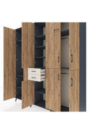 Hyperion Dolap 10 Raflı 2 Çekmeceli 3 Askılı 220x44x243 Antrasit-Çam/Aytaşı