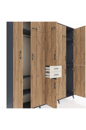 Hyperion Dolap 10 Raflı 2 Çekmeceli 3 Askılı 220x44x243 Antrasit-Çam/Aytaşı