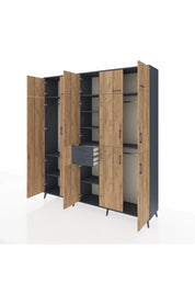 Hyperion Dolap 10 Raflı 2 Çekmeceli 3 Askılı 220x44x243 Antrasit-Çam/Antrasit