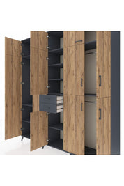 Hyperion Dolap 10 Raflı 2 Çekmeceli 3 Askılı 220x44x243 Antrasit-Çam/Antrasit