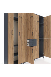 Hyperion Dolap 10 Raflı 2 Çekmeceli 3 Askılı 220x44x243 Antrasit-Çam/Antrasit