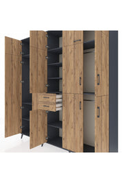 Hyperion Dolap 10 Raflı 2 Çekmeceli 3 Askılı 220x44x243 Antrasit-Çam/Çam