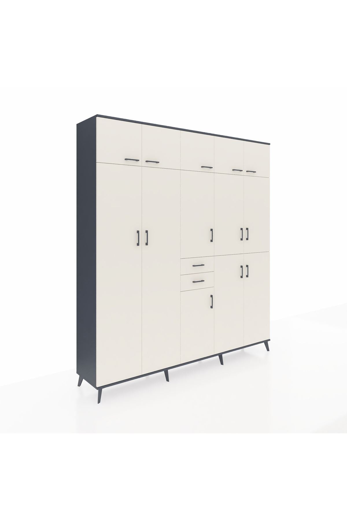 Hyperion Dolap 10 Raflı 2 Çekmeceli 3 Askılı 220x44x243 Antrasit-Aytaşı/Aytaşı