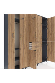 Hyperion Dolap 10 Raflı 2 Çekmeceli 3 Askılı 220x44x243 Antrasit-Çam/Çam