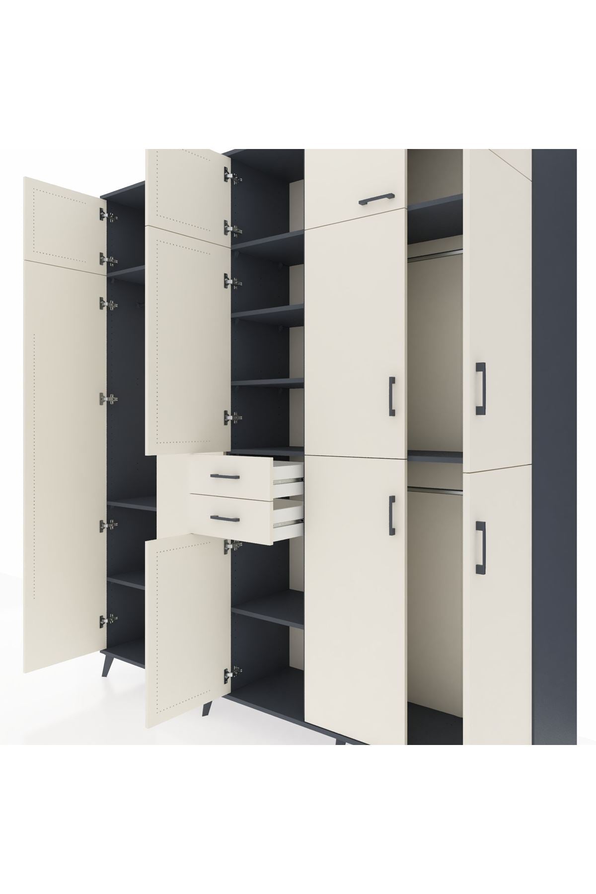 Hyperion Dolap 10 Raflı 2 Çekmeceli 3 Askılı 220x44x243 Antrasit-Aytaşı/Aytaşı