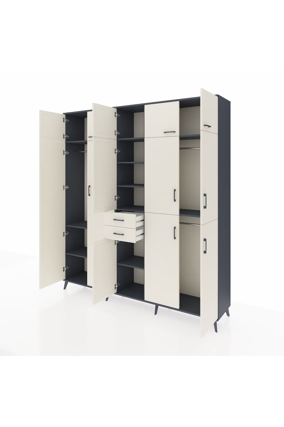 Hyperion Dolap 10 Raflı 2 Çekmeceli 3 Askılı 220x44x243 Antrasit-Aytaşı/Aytaşı